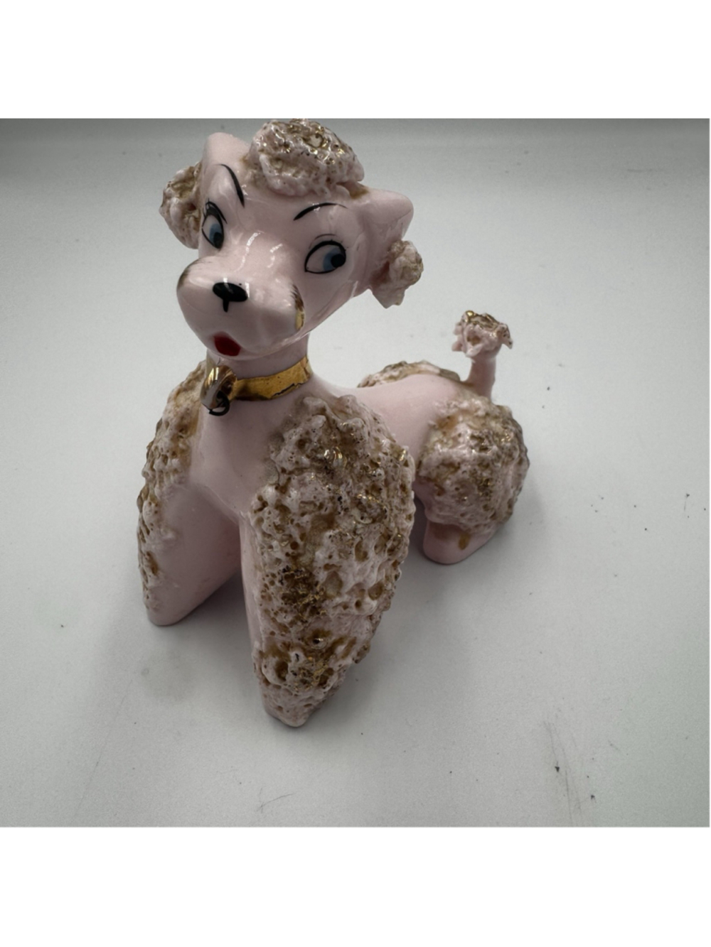 Vintage Pink Spaghetti Poodle Figurine Mid Century Ceramic Dog Japan Kitsch MCM